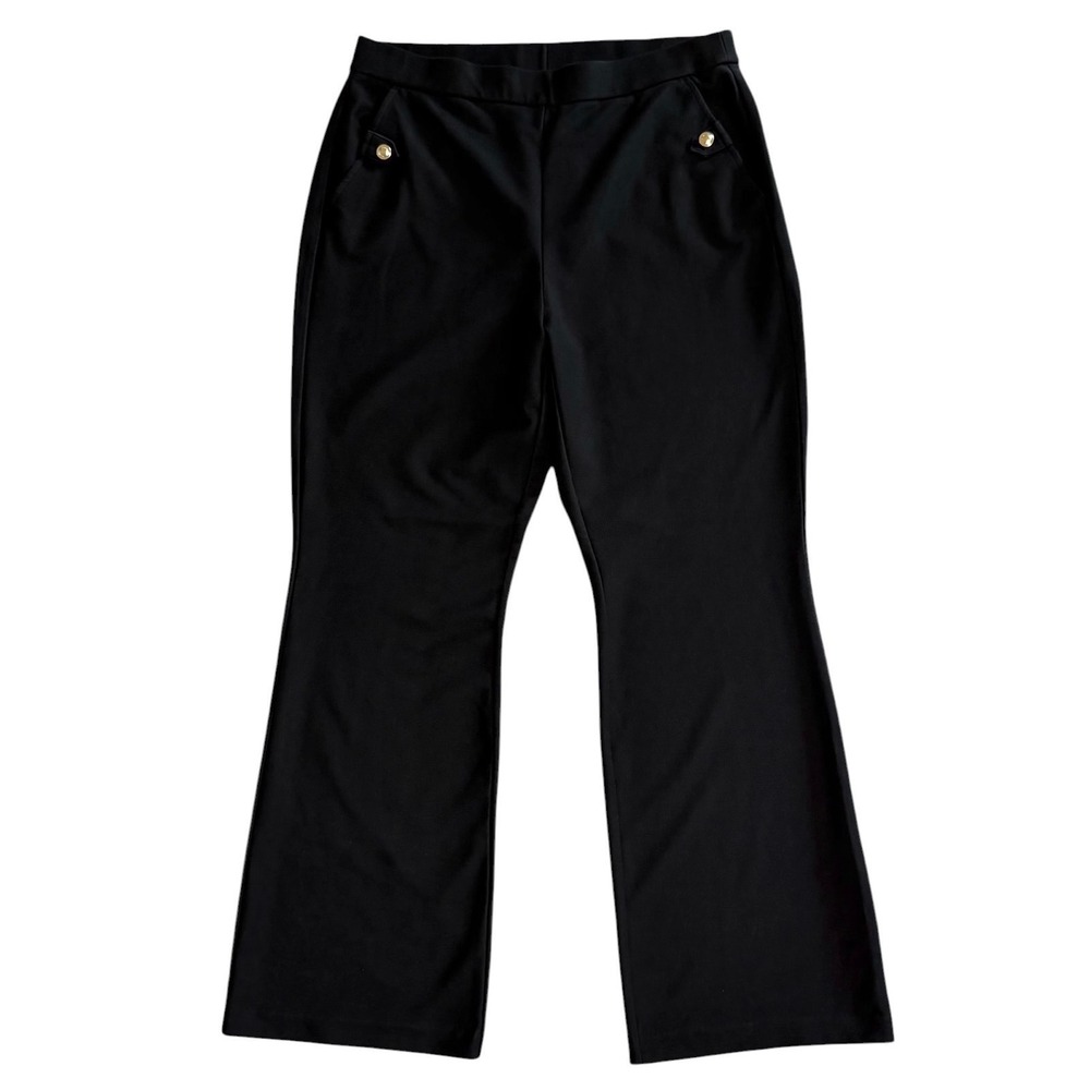 Michael‎ Kors Women's Black Flare Leg Gold Button Pull On Pants Size Large